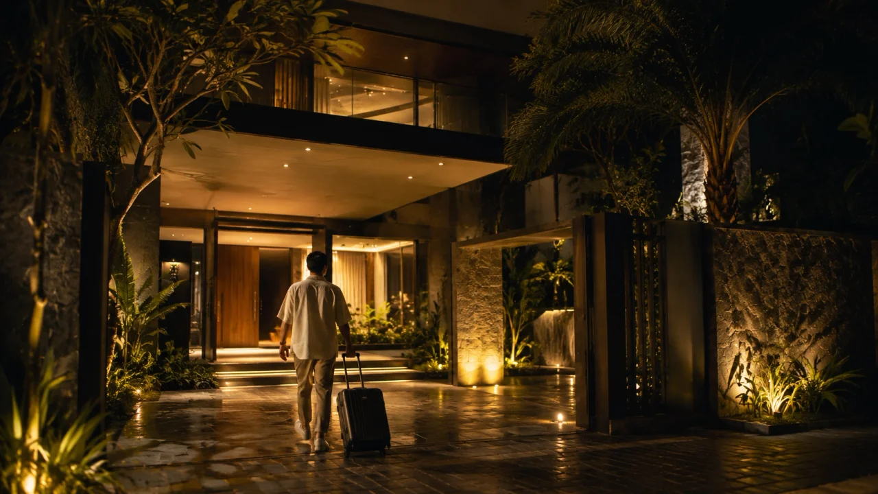 Guest arrives — welcome scene activates, access ready